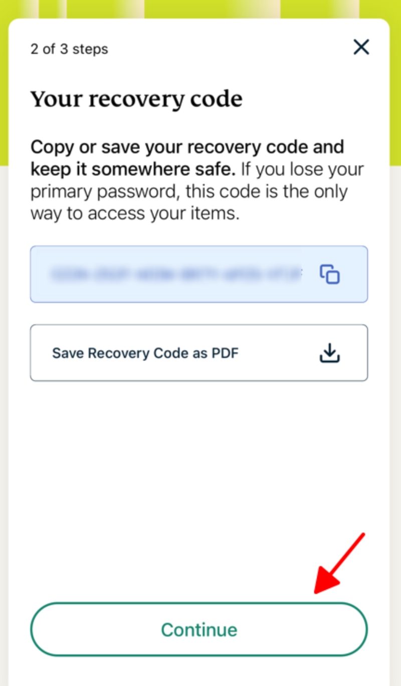 recovery code information of the ExpressVPN password manager