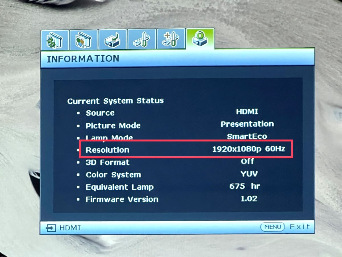 resolution of a benq projector is highlighted