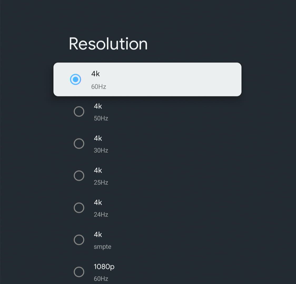 resolution options of a chromecast with google tv
