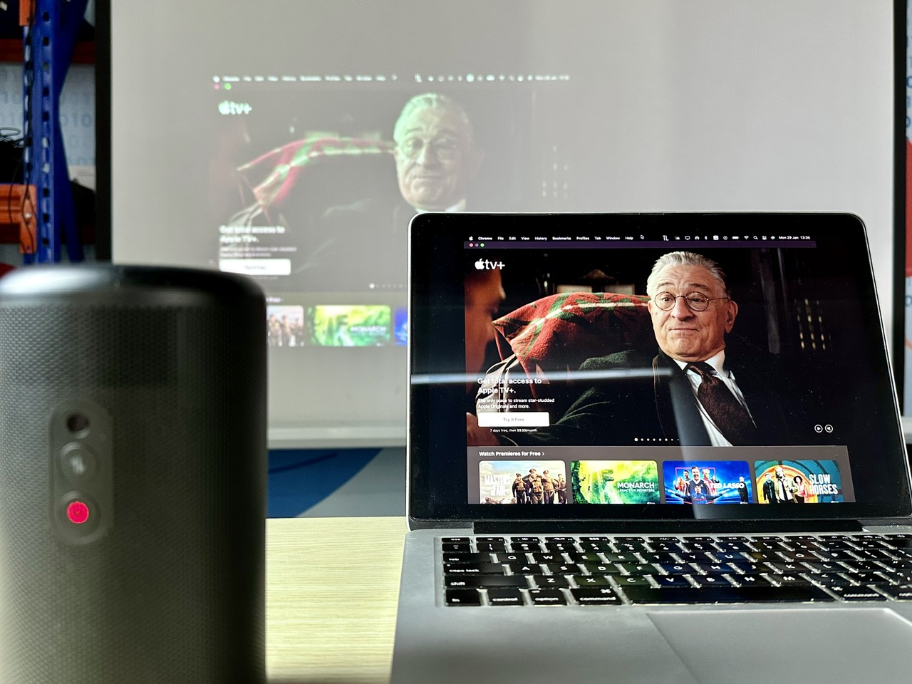 screen mirror apple tv website from a macbook onto a nebula projector