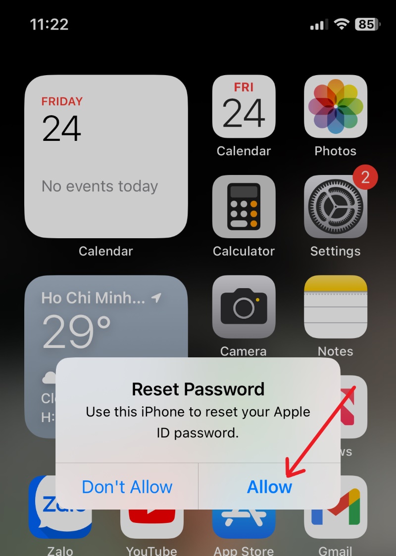 select Allow to reset Apple ID password on an iPhone