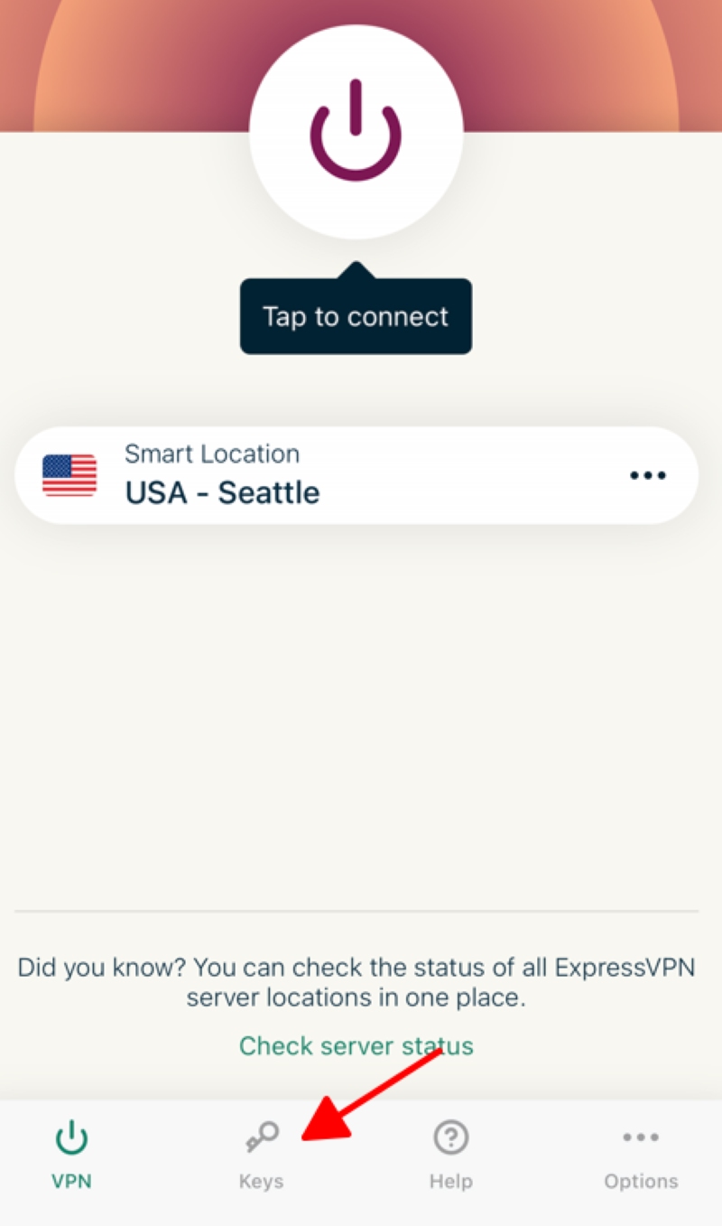 select Keys settings in the ExpressVPN app