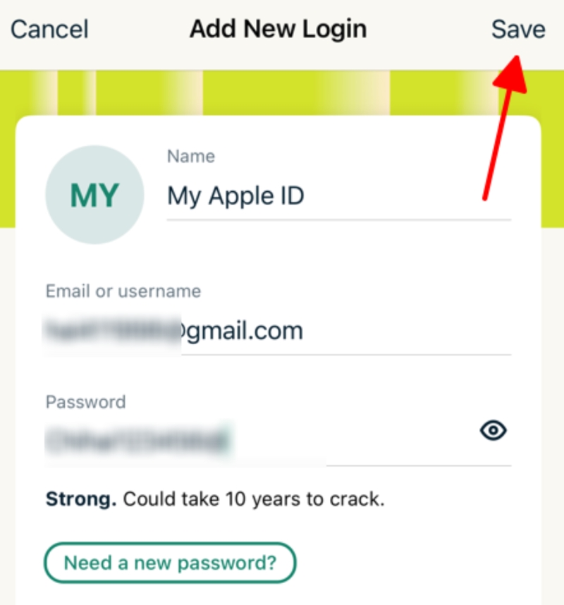 select Save to add a new Apple ID email and password information in ExpressVPN Keys