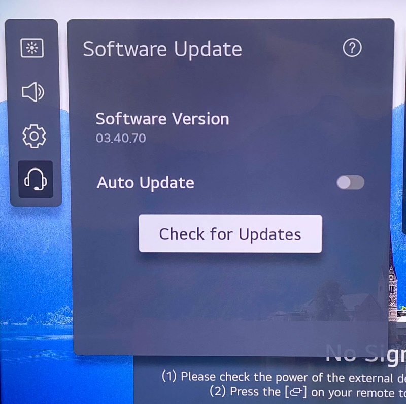 select the Check for Updates setting on the LG TV