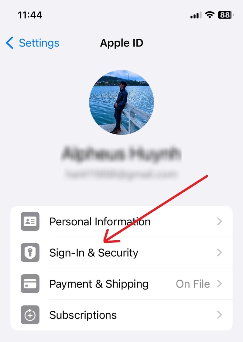 select the Sign-in & Security option on the iPhone