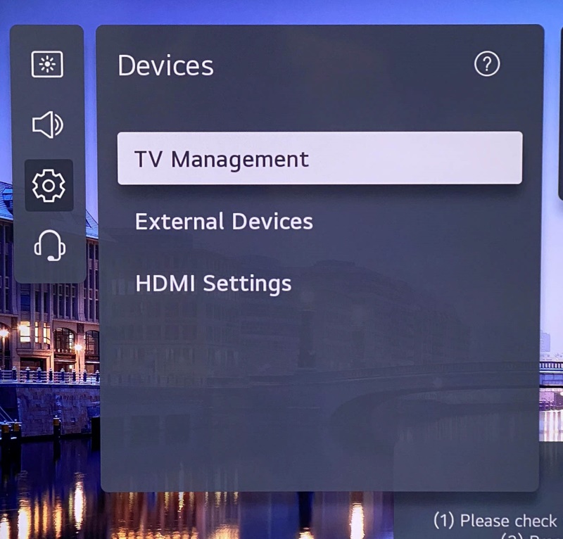 select the TV Management setting on the LG TV
