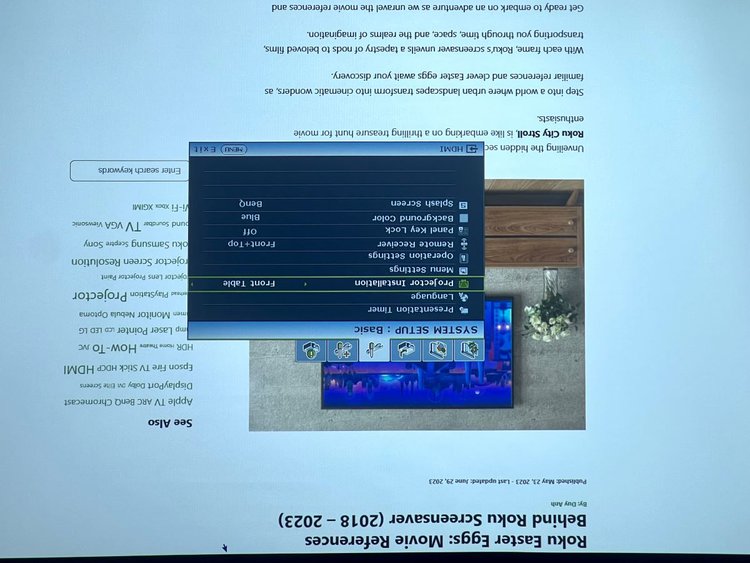 system setup basic menu of a benq projector, upside down