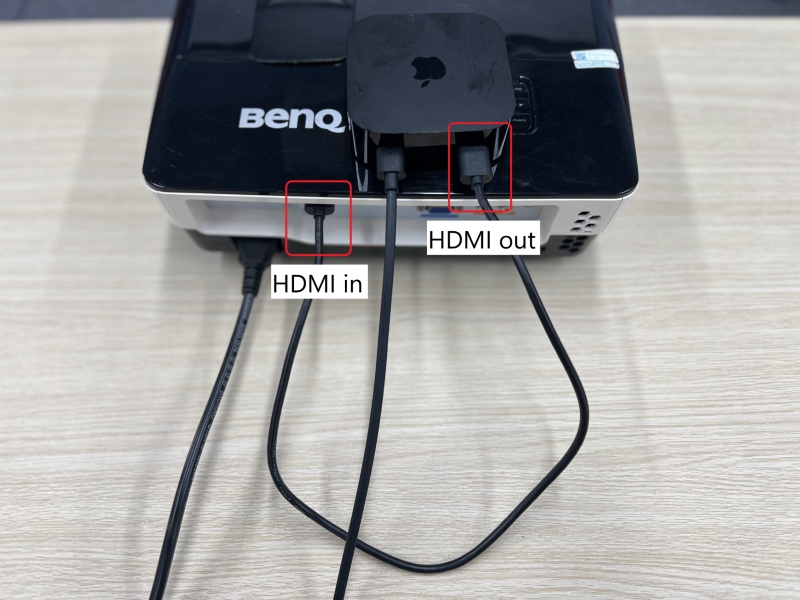 use an HDMI cable to connect the Apple TV to the BenQ projector
