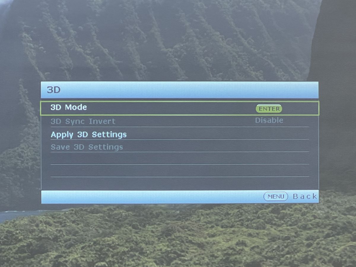 3D feature mode on BenQ projector from the system menu