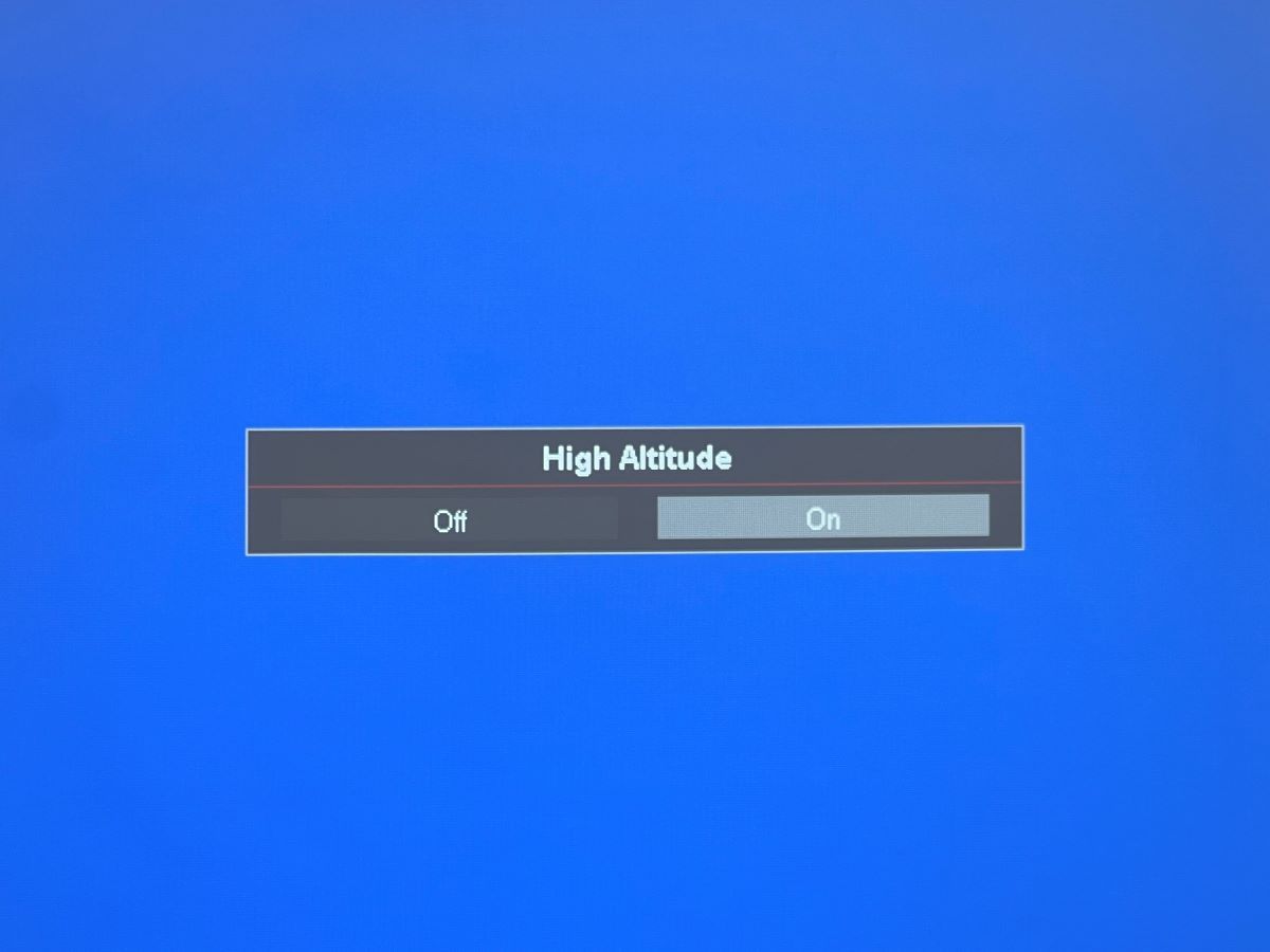 A prompt when setting the High Altitude is changing to On