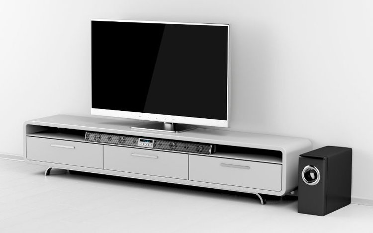 A soundbar is connected to a TV