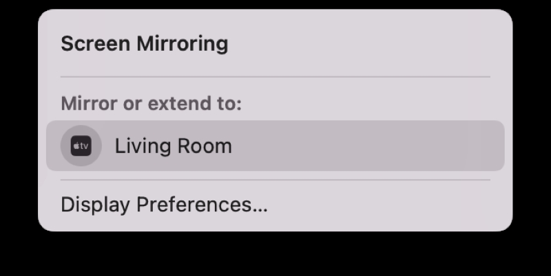 Apple TV in Macbook Screen Mirror device list
