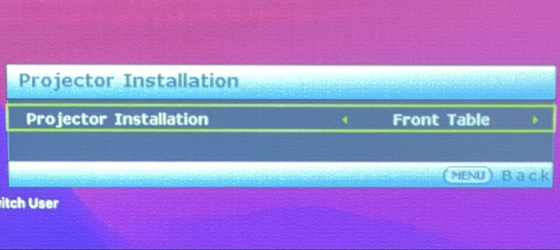 BenQ Projector Installation settings screen