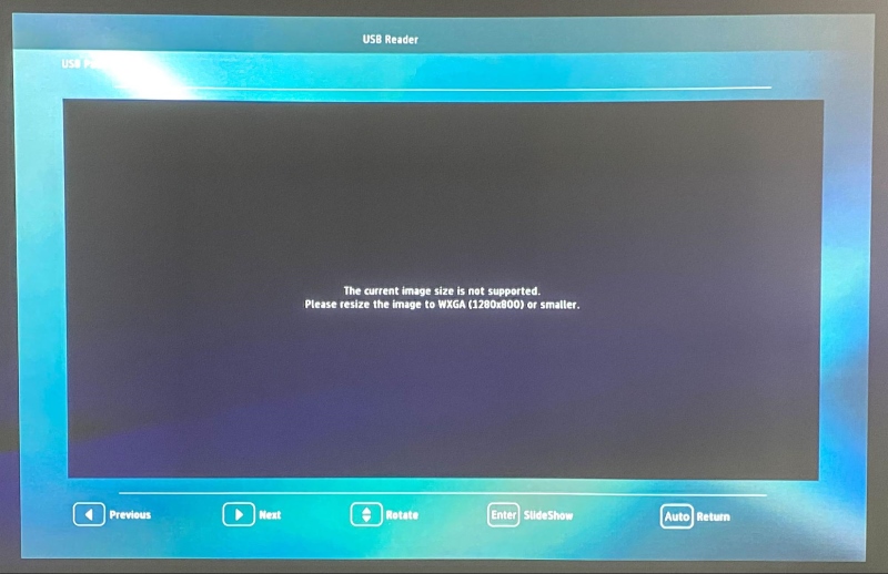 BenQ projector showing unsupported picture file message