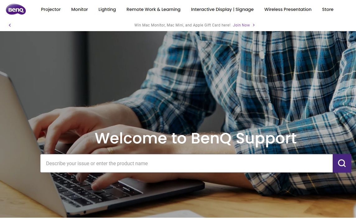 BenQ support page on the website