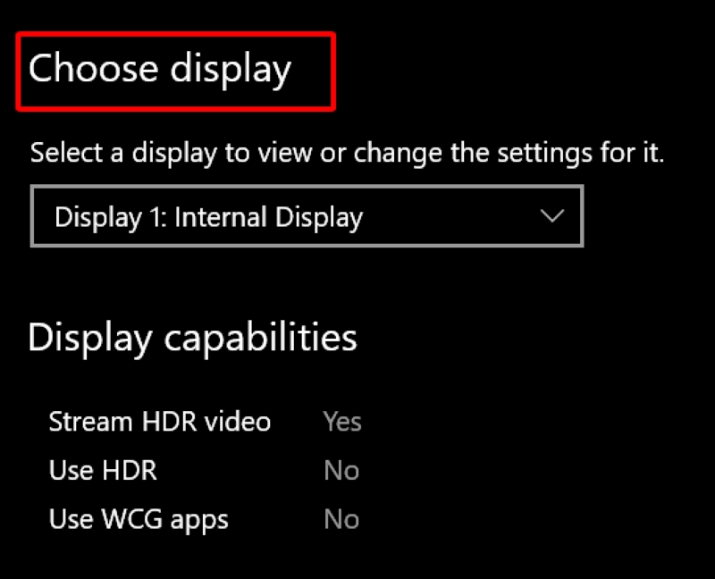Choose display option in Windows HDR settings