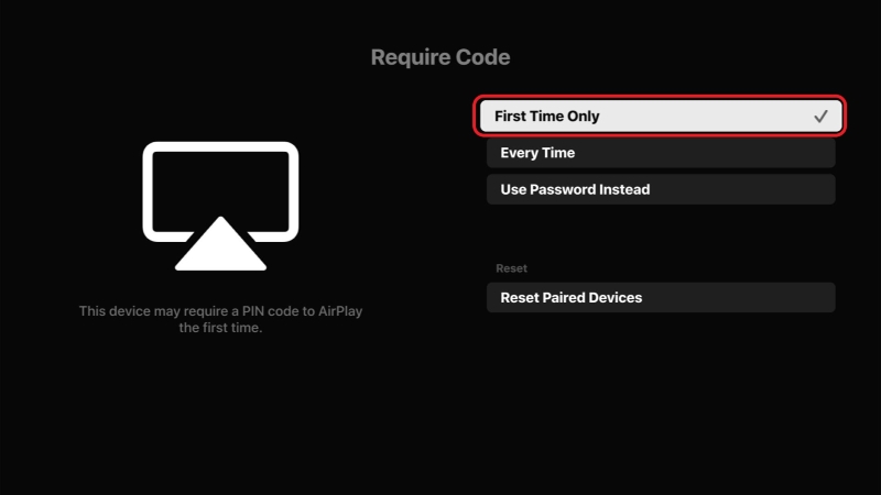 First Time Only option in Roku Airplay settings