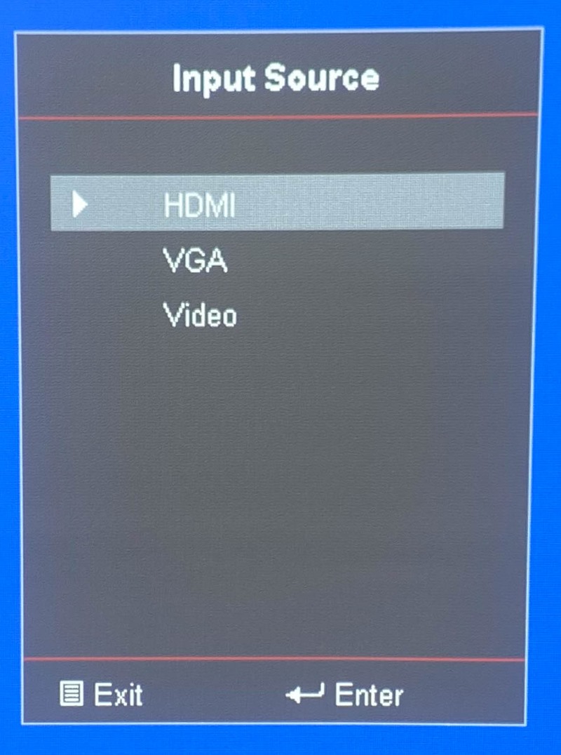HDMI option on Optoma projector Input Source settings