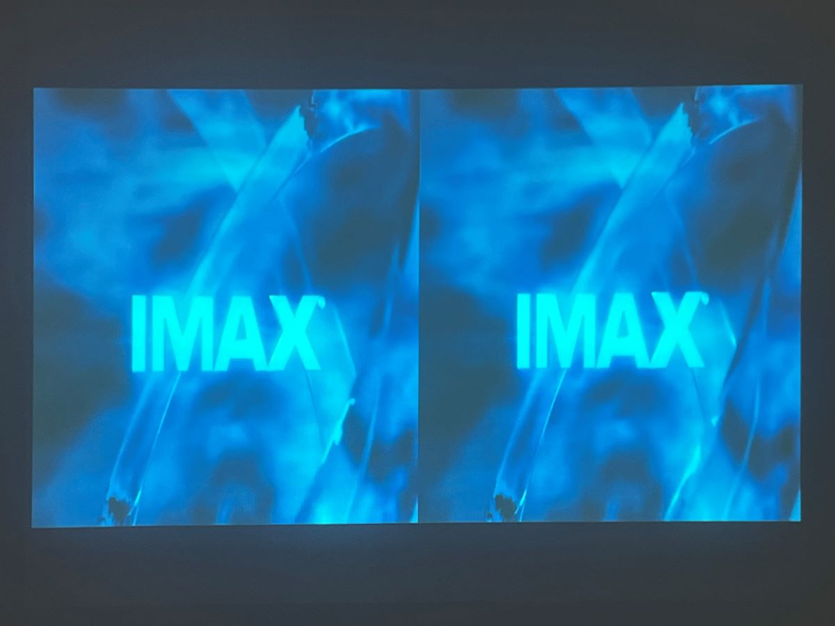 Imax from left and right on the projector screen showing in 3D L-R