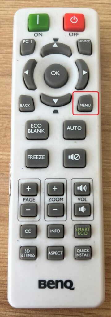 Menu button on BenQ projector remote