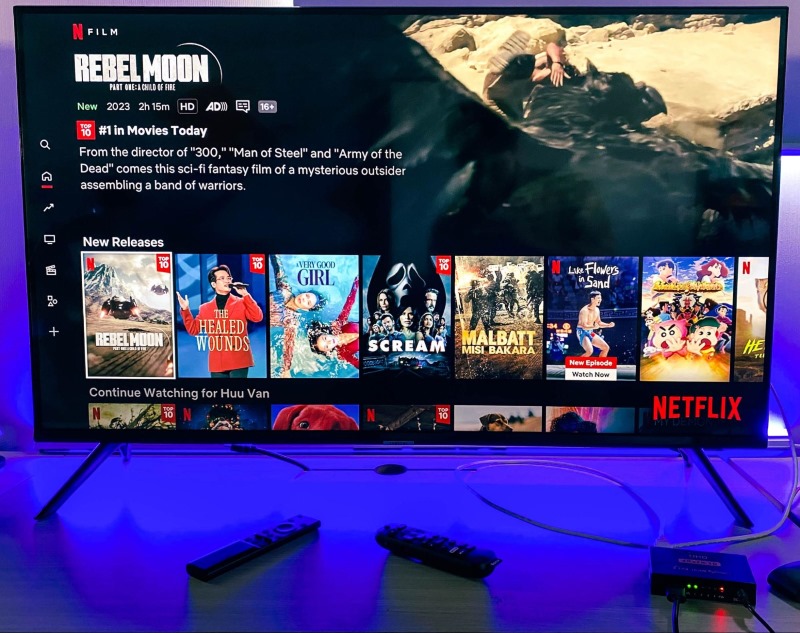 Netflix's main screen is showing on a Samsung Smart TV