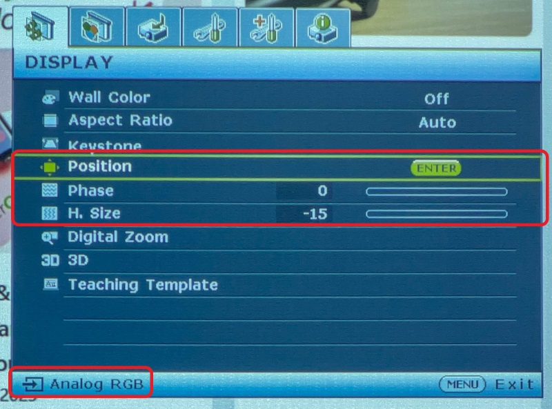 Position settings are enabled while the BenQ projector is using a VGA connection