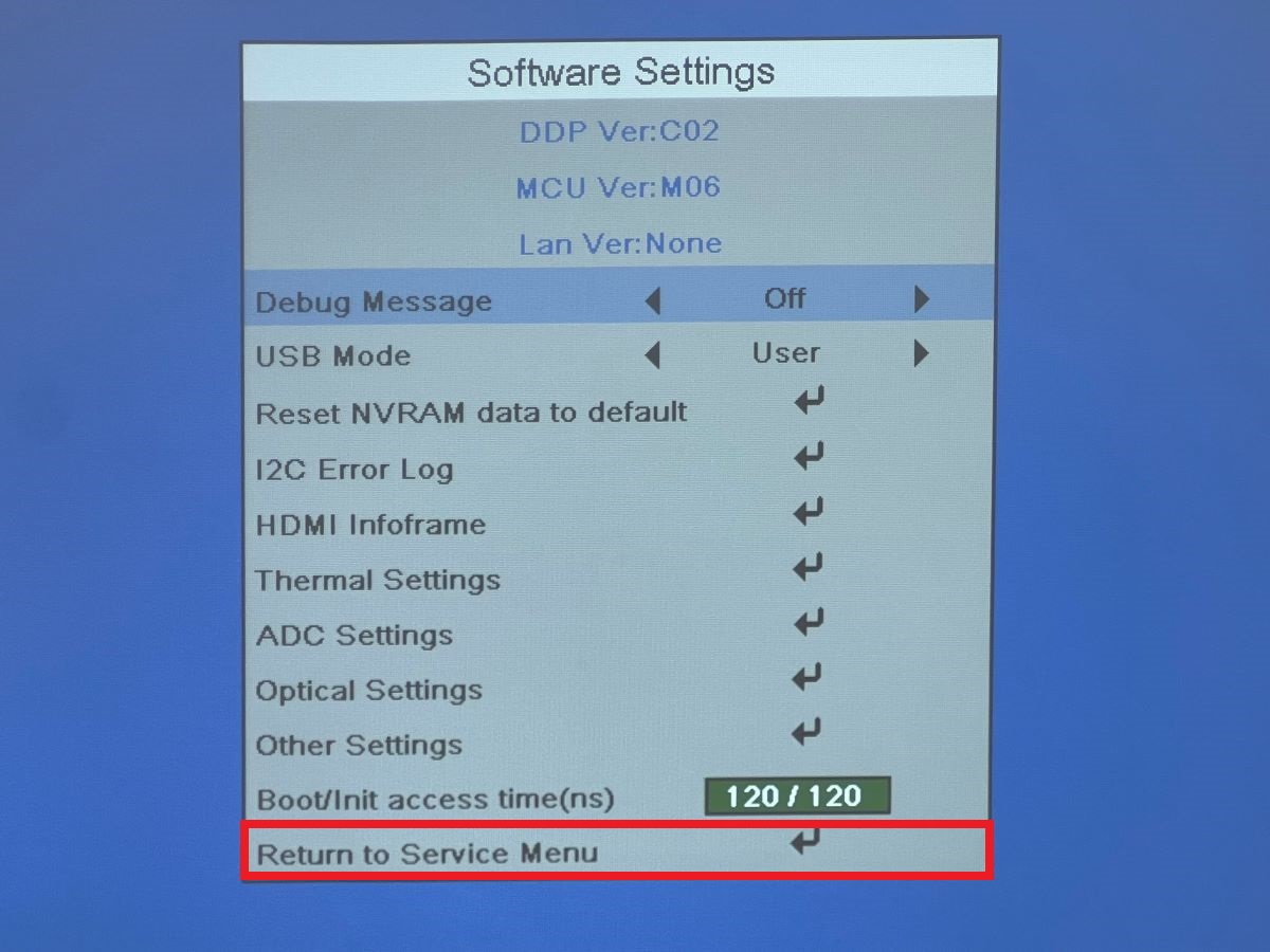 Return to Service Menu is highlighted with a red border box