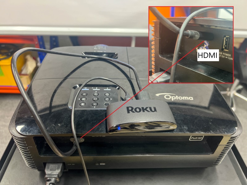 Roku Player connected to Optoma projector via HDMI cable