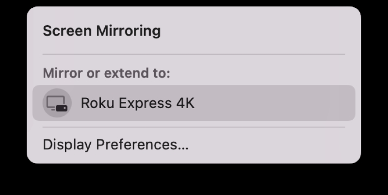 Roku Player in Macbook Screen Mirroring device list