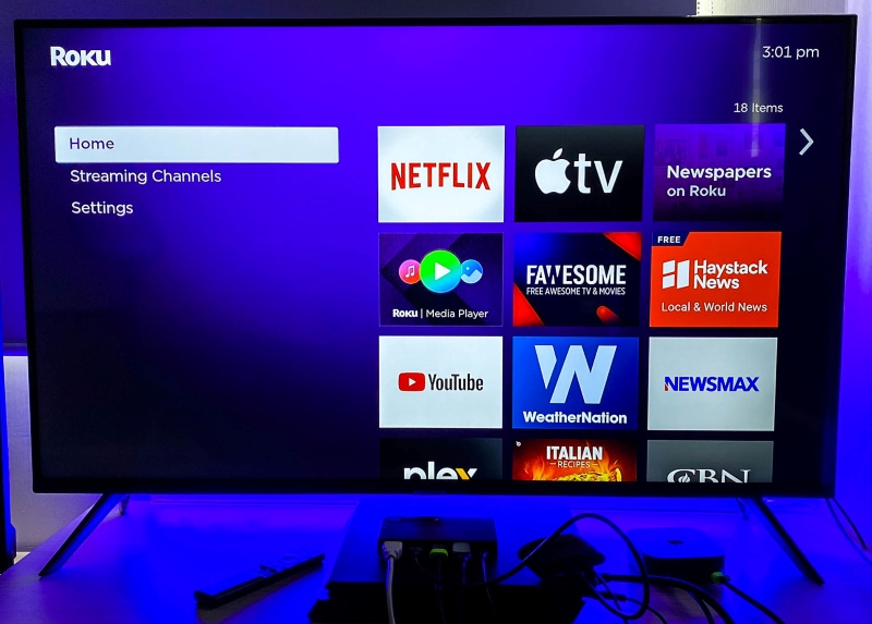 Roku home screen showing on a Samsung smart TV