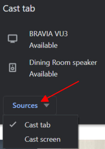 Sources in Cast on Google Chrome