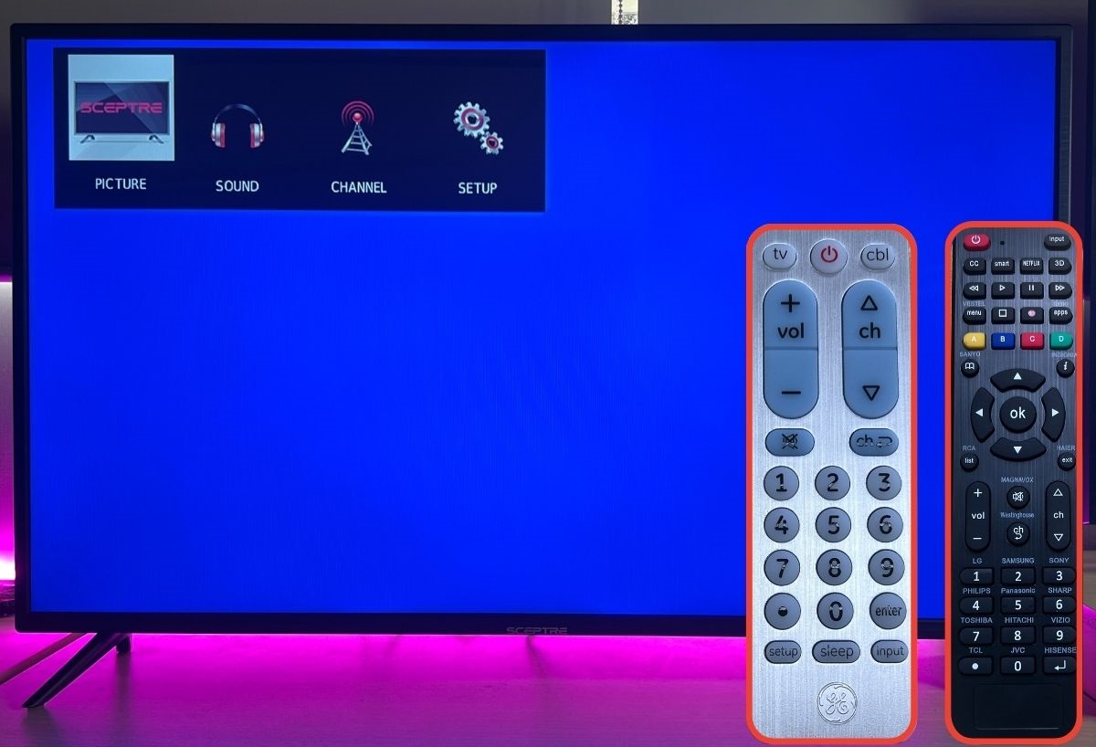The GE and Magnavox universal remotes on Sceptre TV