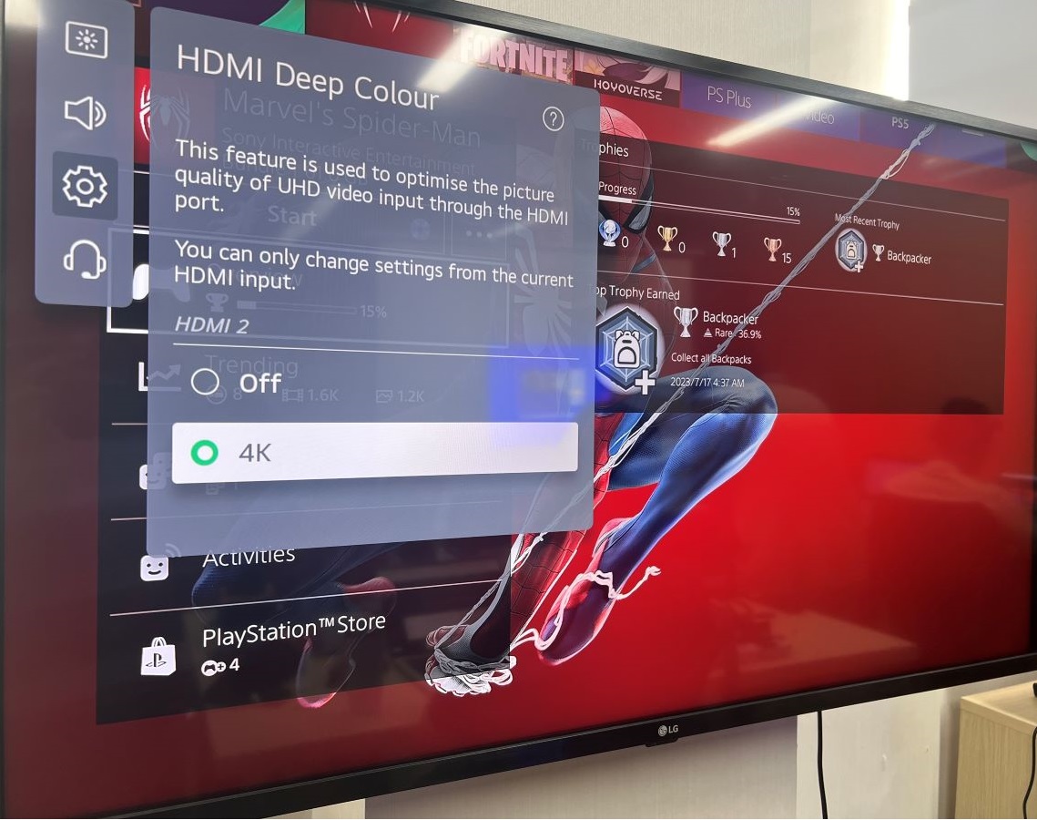 The HDMI Deep color is selecting 4K to enable the HDR on LG TV