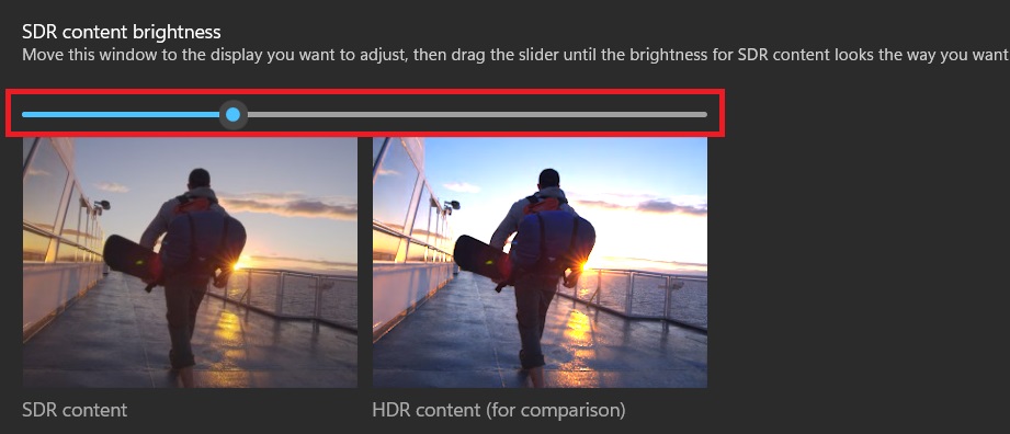 The HDR brightness can adjust by changing the scale on Windows 11