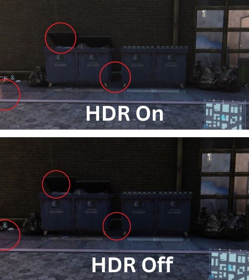 The HDR is On or HDR Off on the two images showing the actual differences