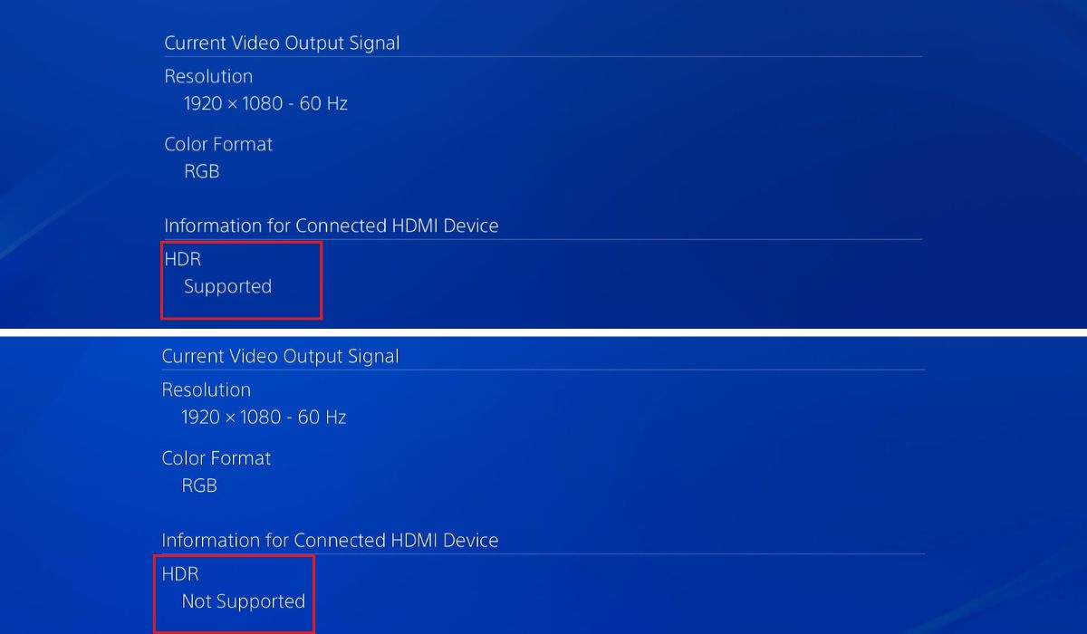 The HDR is supported and not supported on different screens and it is highlighted with a red box