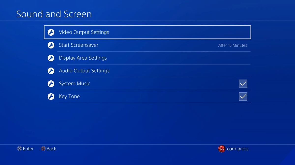 The Video Output Settings from the Sound and Screen on PS4 settings