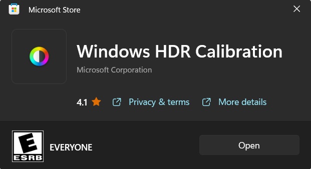 The Windows HDR Calibration on Windows 11 provided by Microsoft