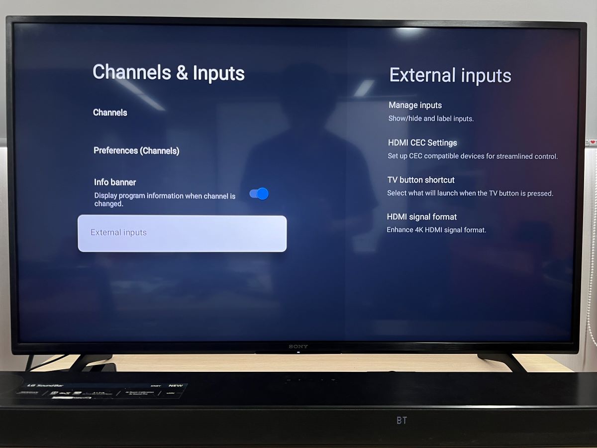 The external inputs from the Chanel and Inputs setting on Sony TV