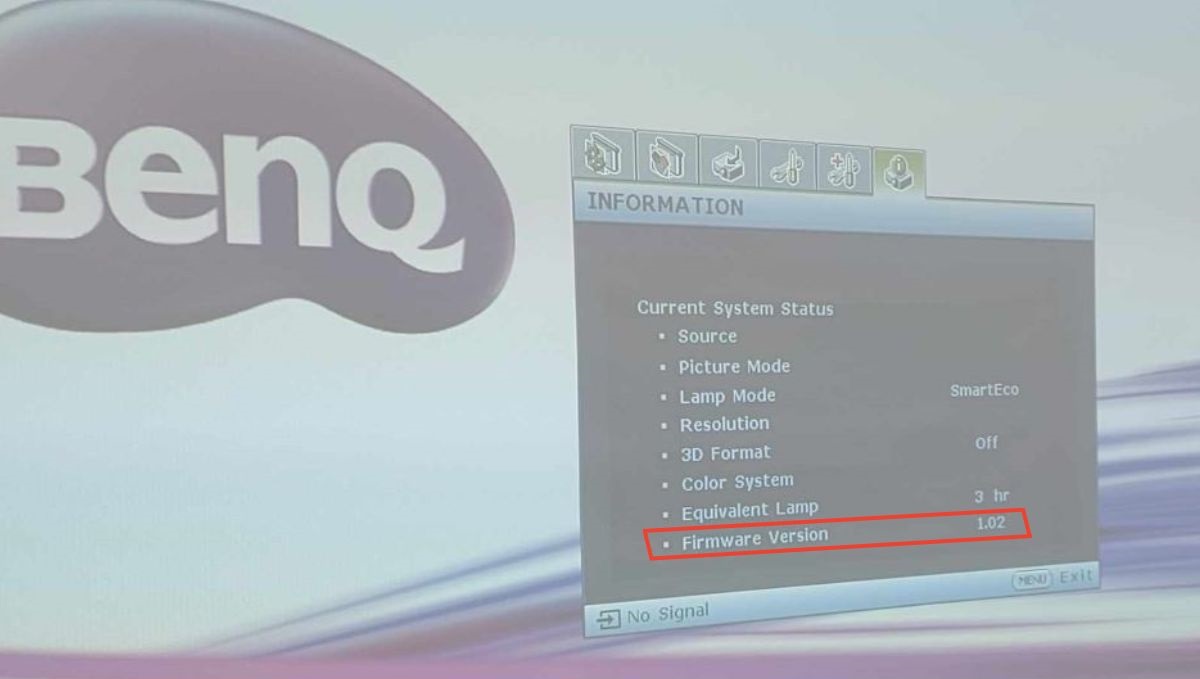 The firmware version from the information tab from a BenQ projector