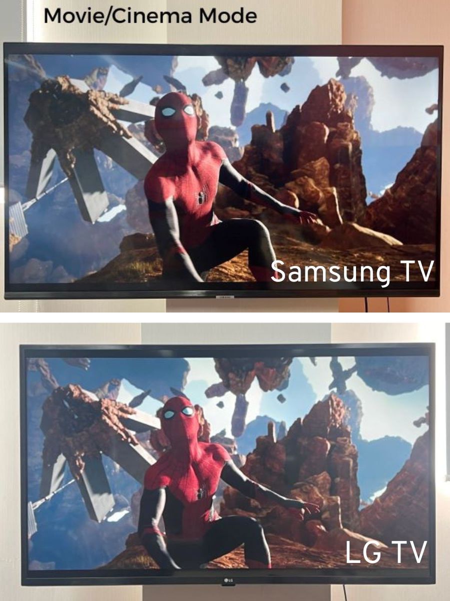 The movie mode on both Samsung and LG TVs showing different color tones