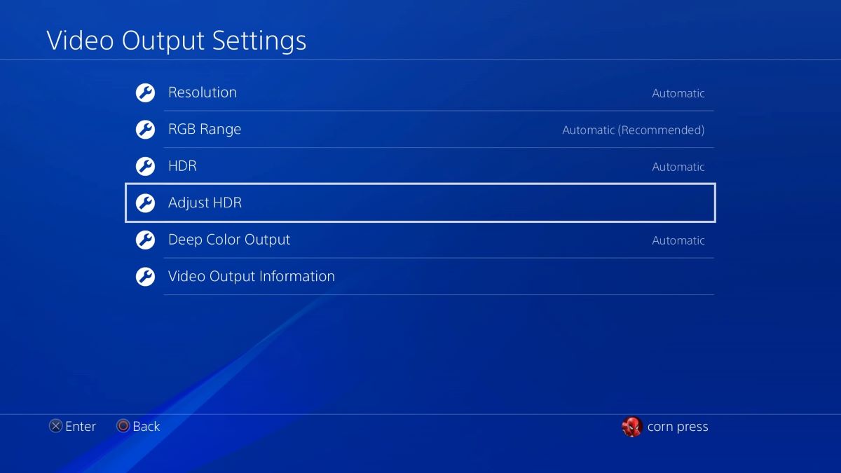 The option adjust HDR on PS4