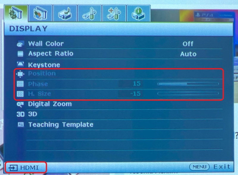 The position option is greyed out in the BenQ projector settings menu