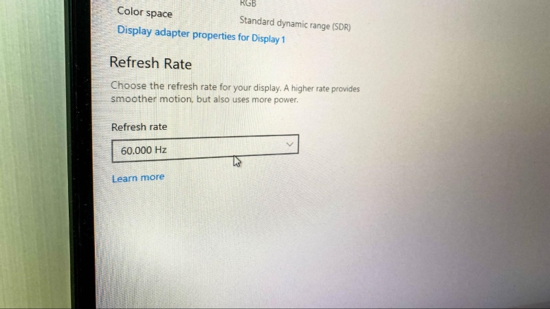 The refresh rate of a monitor is set at 60 Hz