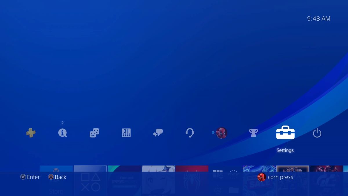 The settings from the PS4 interface is glowing because it is being selected