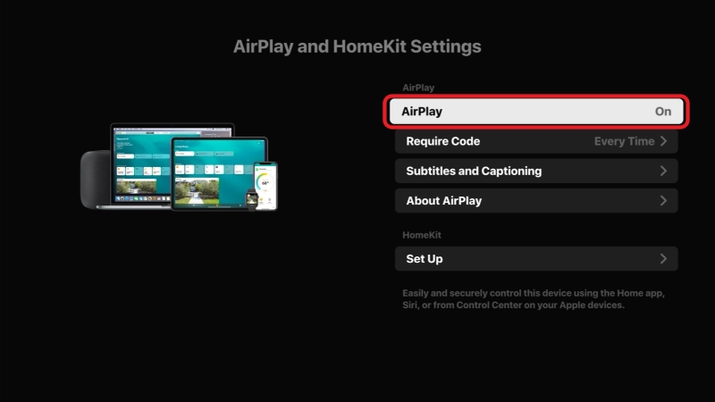 Turn on the AirPlay feature on the Roku Player