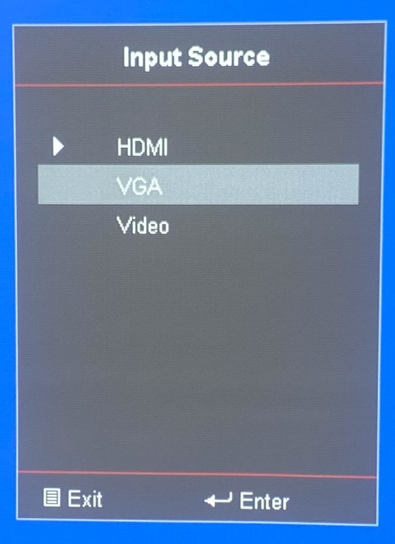 VGA option on Optoma projector Input Source settings