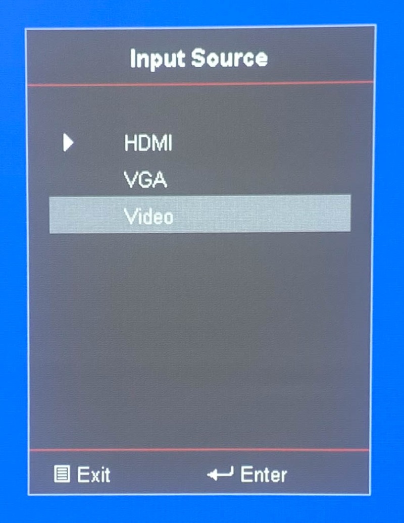 Video option on Optoma projector Input Source settings