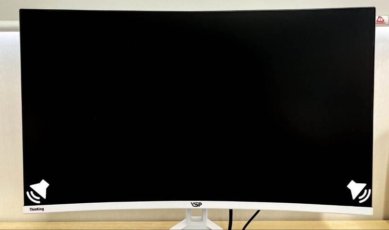 a black screen monitor with two speaker icons
