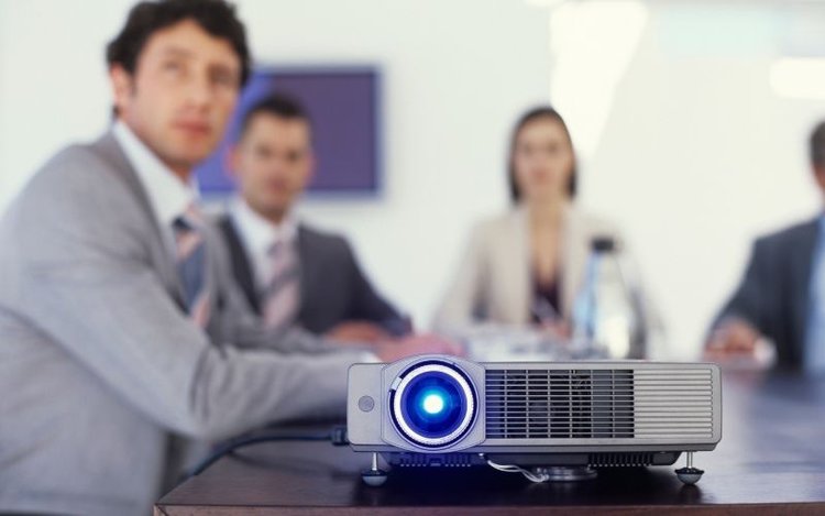 a projector in a conference room